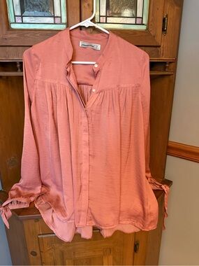 Abercrombie & Fitch Boho Pleated Swing Blouse Tie Cuff Sleeves M